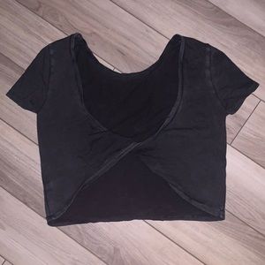 Aerie Twist Cross Back Grey Crop T-Shirt